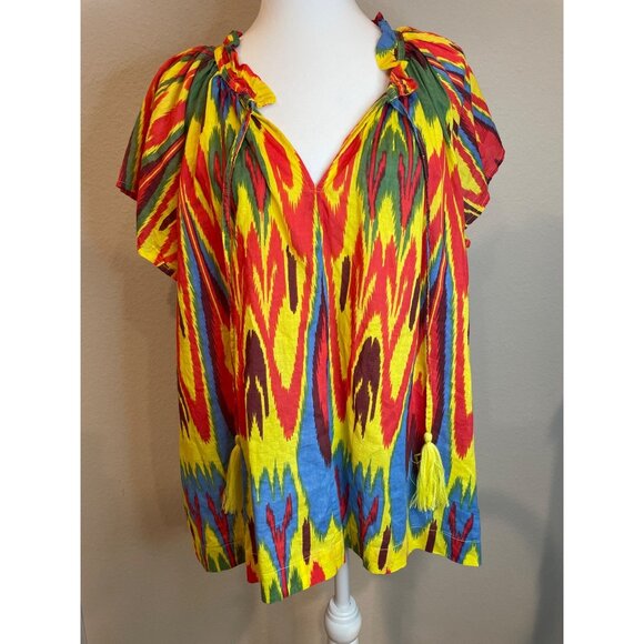 ivy jane Tops - Ivy Jane Red Multi Flutter Sleeve V Neck Blouse